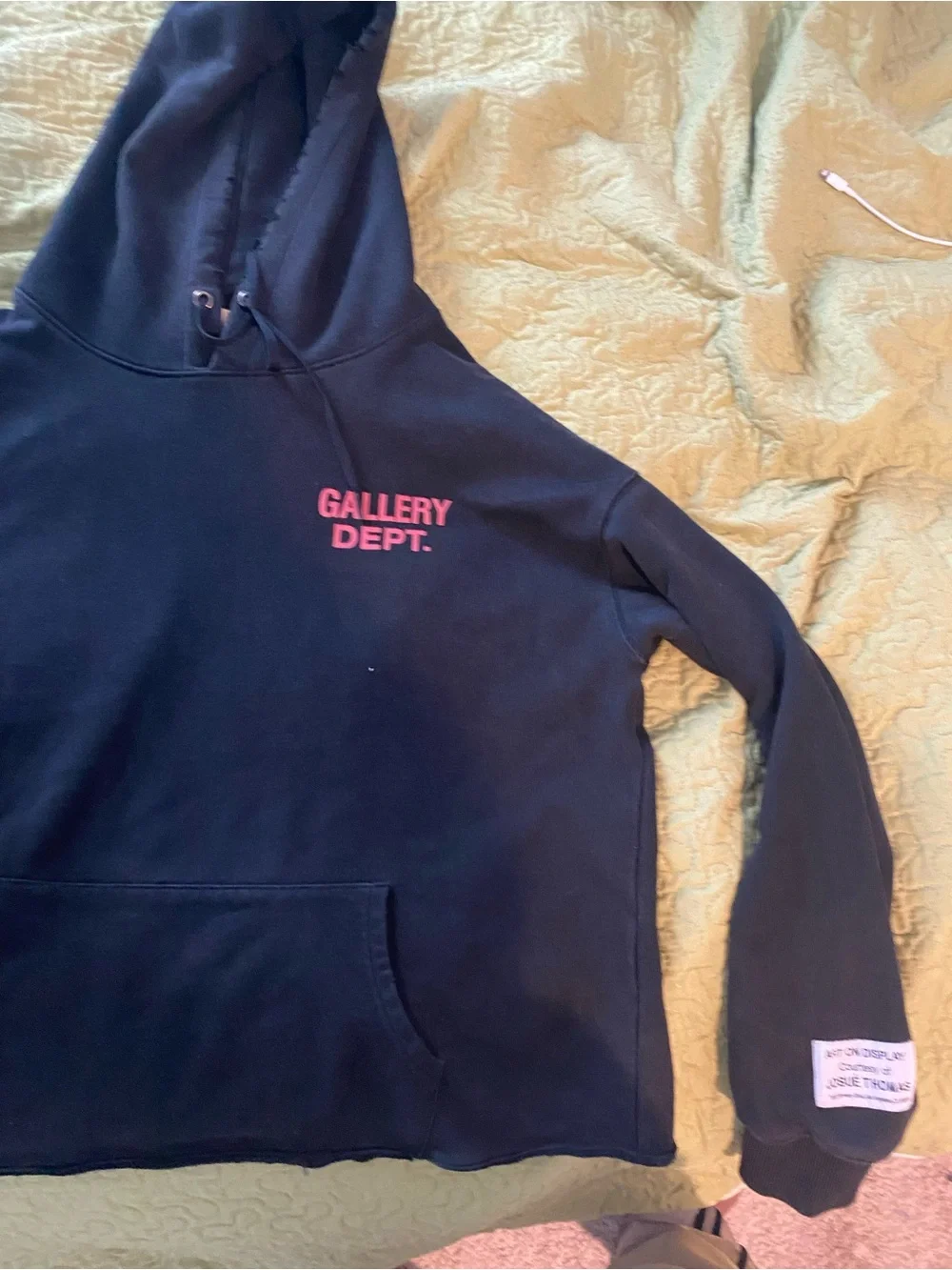 Gallery Dept Black Hoodie Sweater with Pink Chest Logo